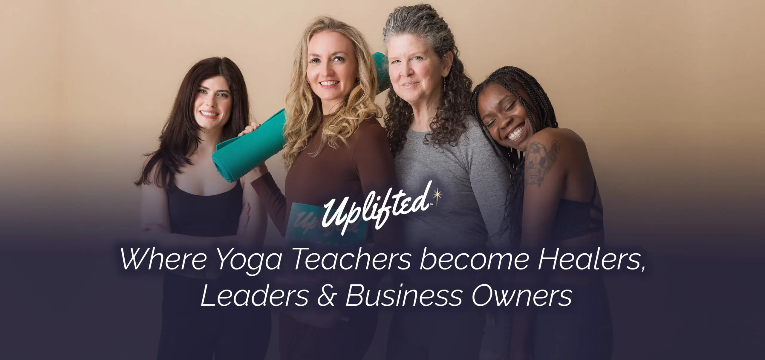 Brett Larkin with Uplifted Yoga students, from the Uplifted Yoga homepage banner